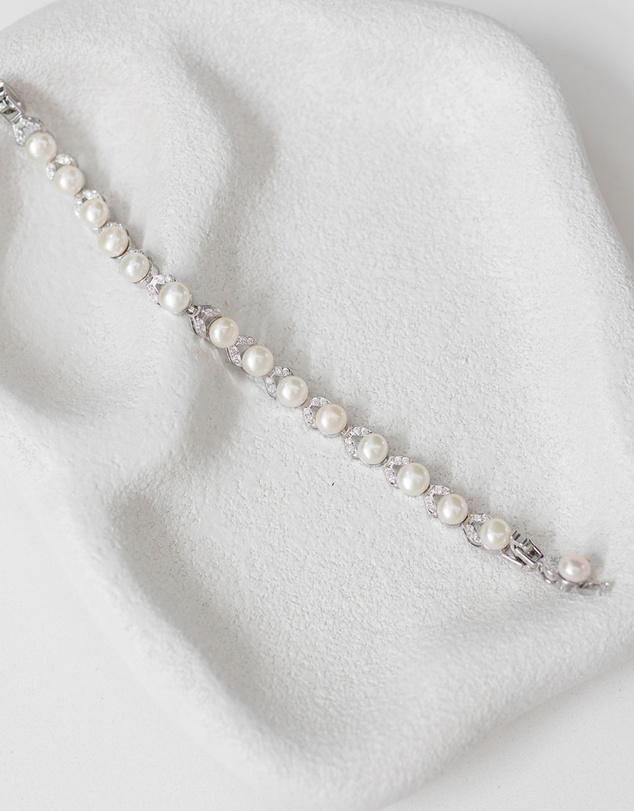 The White Collection - Simone - Pearl Silver Bridal Bracelet