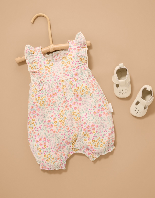 Purebaby - Ruffle Shortie Growsuit-Babies