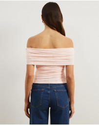 Atmos&Here - Elka Short Sleeve Mesh Off Shoulder Top