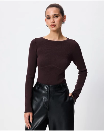 Tussah - Gabrielle Crew Neck Long Sleeve Compact Knit Top
