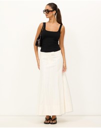 Dazie - Driftwood Fluted Linen Blend Maxi Skirt