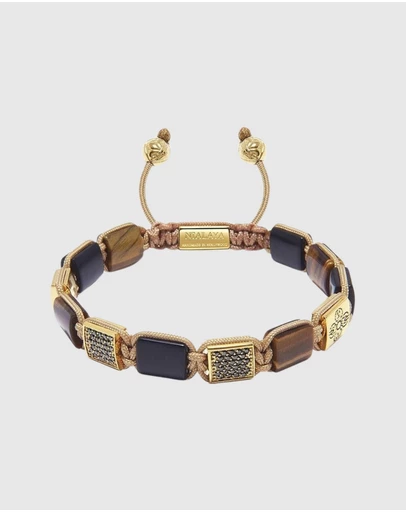 Nialaya Jewellery - Dorje Flatbead Collection - Matte Onyx and Brown Tiger Eye