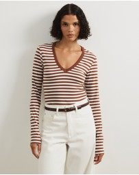 Atmos&Here - Deep V-Neck Long Sleeve T-Shirt