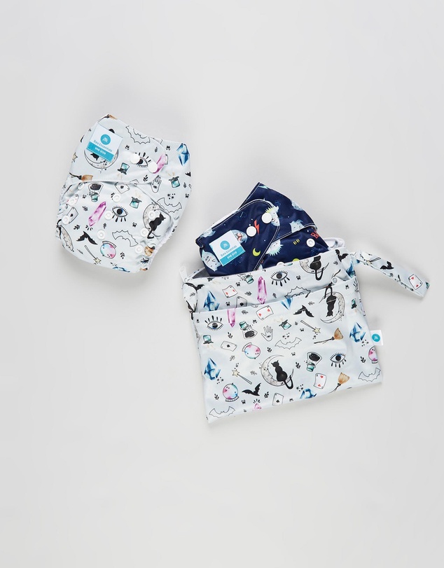 itti bitti - Bare Essentials One Size Fits Most Reusable Cloth Nappy & Wetbag 2-Pack