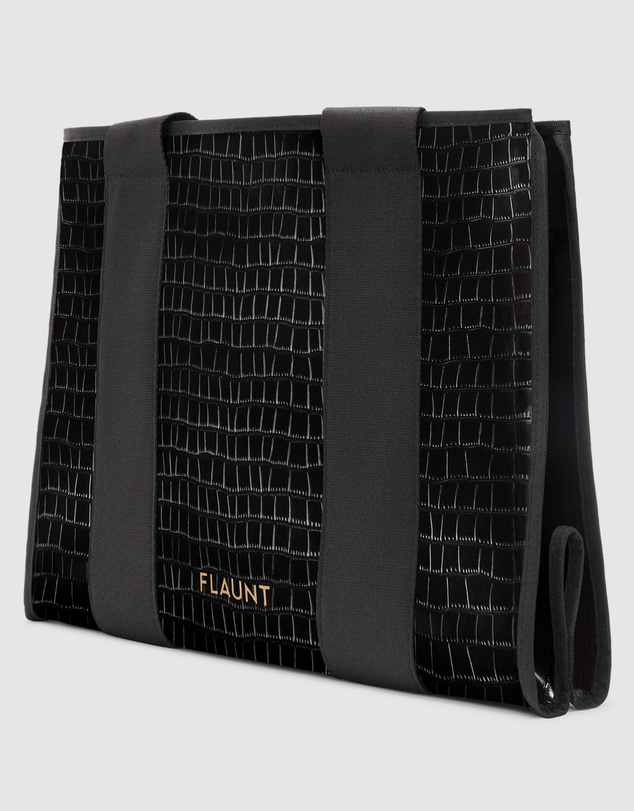 Flaunt - Flaunt Black Crocodile Faux Everyday Tote w/ Pouch
