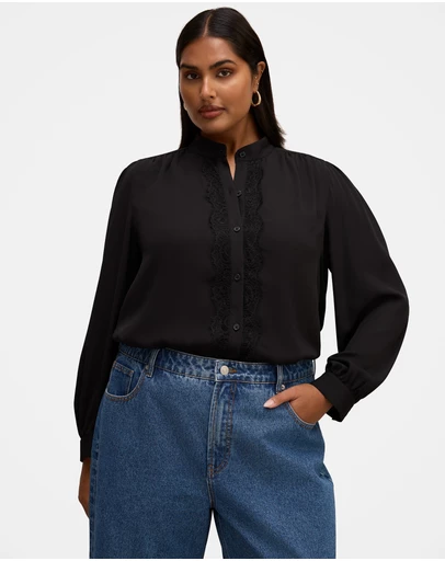 Forever New Curve - Poppy Curve Lace Trim Blouse