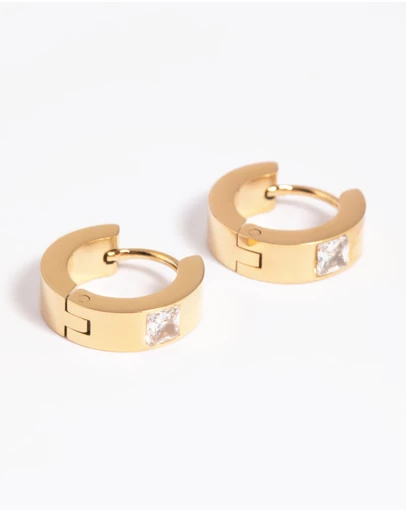 Lovisa - Waterproof Gold Plated Stainless Steel Cubic Zirconia Huggie Hoop Earrings