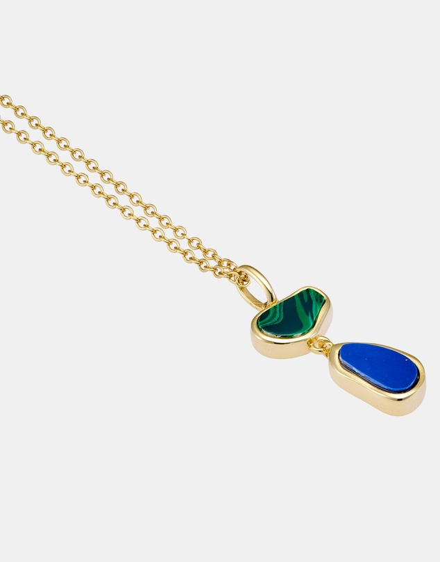 Zoe Olivia - 14K Gold Vermeil Malachite & Lapis Drop Necklace