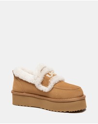 EVERAU - Australian Shepherd Ugg Rilee Platform Loafer Cow Suede Upper House Shoes
