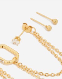 Lovisa - Waterproof Gold Plated Stainless Steel Cubic Zirconia Mix Earrings 3-Pack