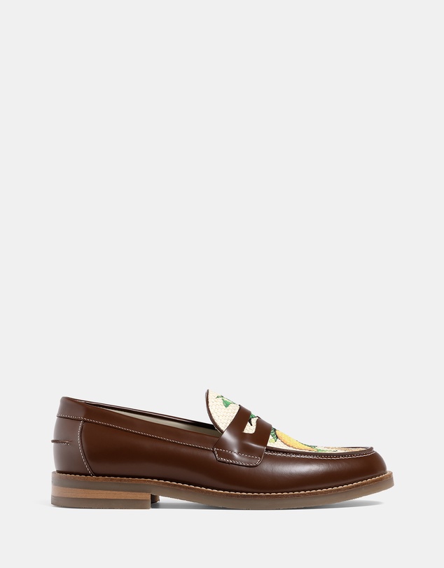 Duke + Dexter - Wilde Chestnut Lemon Raffia Penny Loafer - Men's