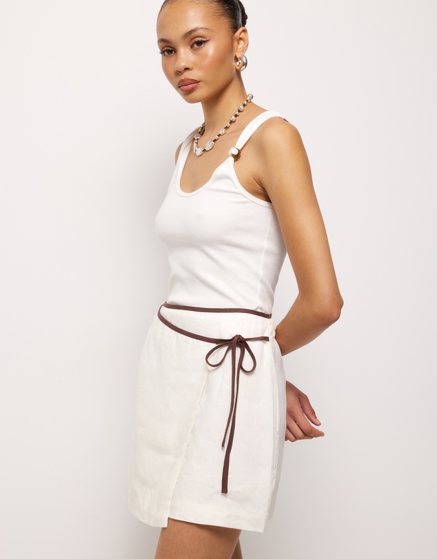 AERE - Contrast Trim Linen Wrap Skirt