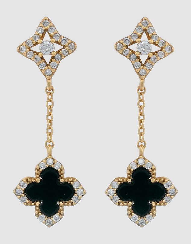 Georgini - GEORGINI MIDNIGHT VELVET BLACK AGATE FAIRWATER DROP EARRINGS GOLD