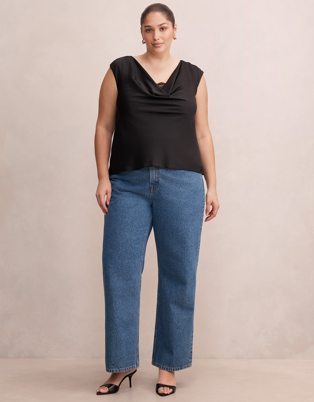 Forever New Curve - Ivy Curve Lace Trim Cowl Neck Top