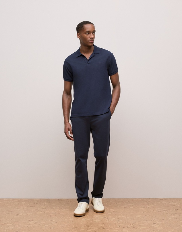 Trenery - Pique Monogram Short Sleeve Polo in Navy