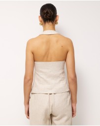 AERE - Ana Linen Button Front Halter Top