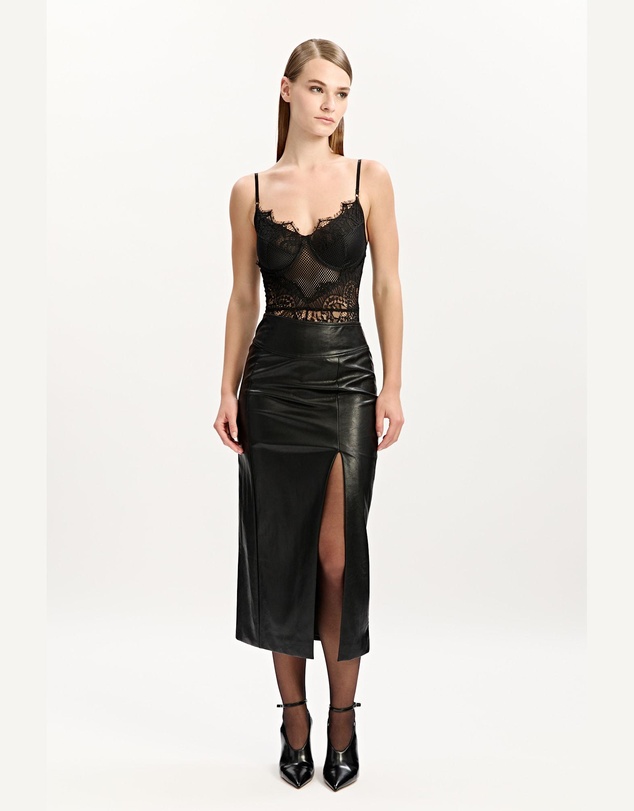 Bardot - Dante Vegan Leather Midi Skirt