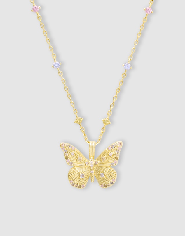 Wanderlust + Co - Butterfly Rainbow & Gold Necklace