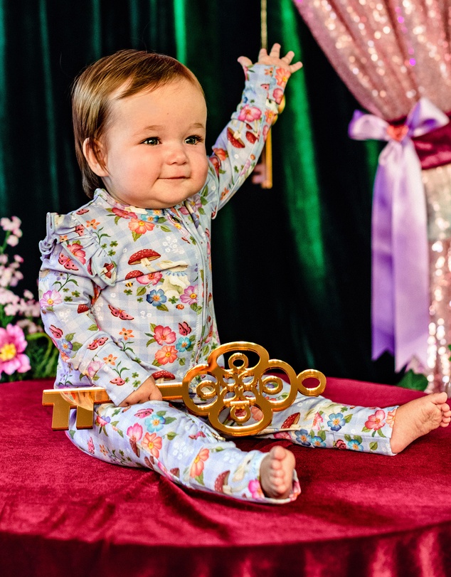 Fleur Harris - 'Curious Bunny' Precious Frill Coverall in Cornflower Check
