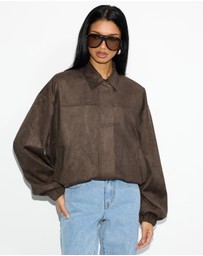 Dazie - Hailey Faux Suede Bomber Jacket