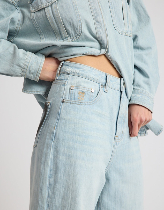 ONE TEASPOON - Love Machines Heart Mid Waist Super Wide Leg Denim - Sea Mist Love