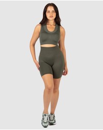 B Free Intimate Apparel - Double Racer Padded Sports Bra & High Waist Midi Biker Shorts Set