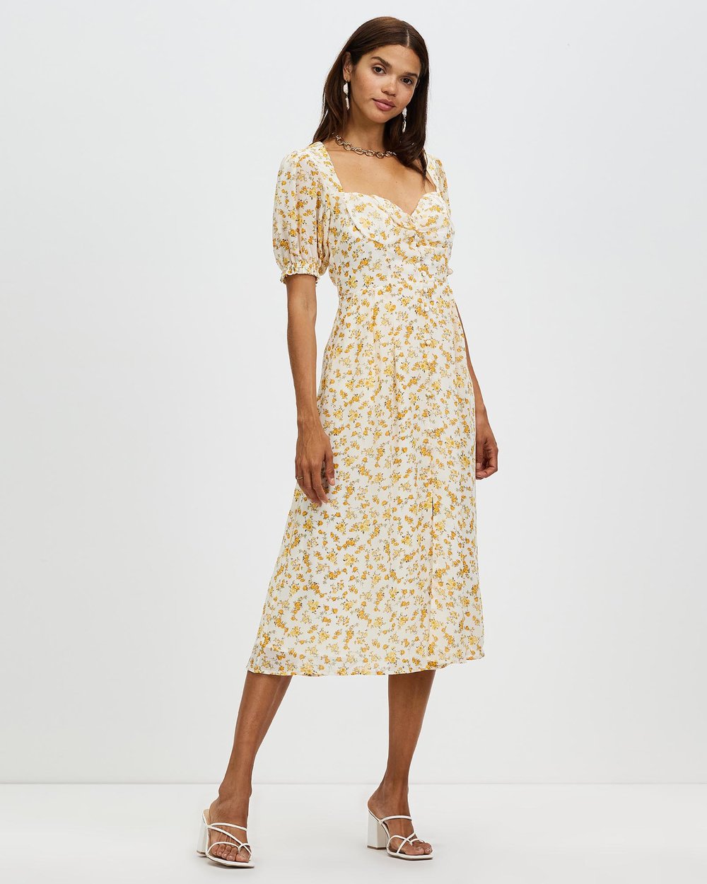 knee length dresses for ladies Azure Print Nora Sleeveless Linen Midi Dress