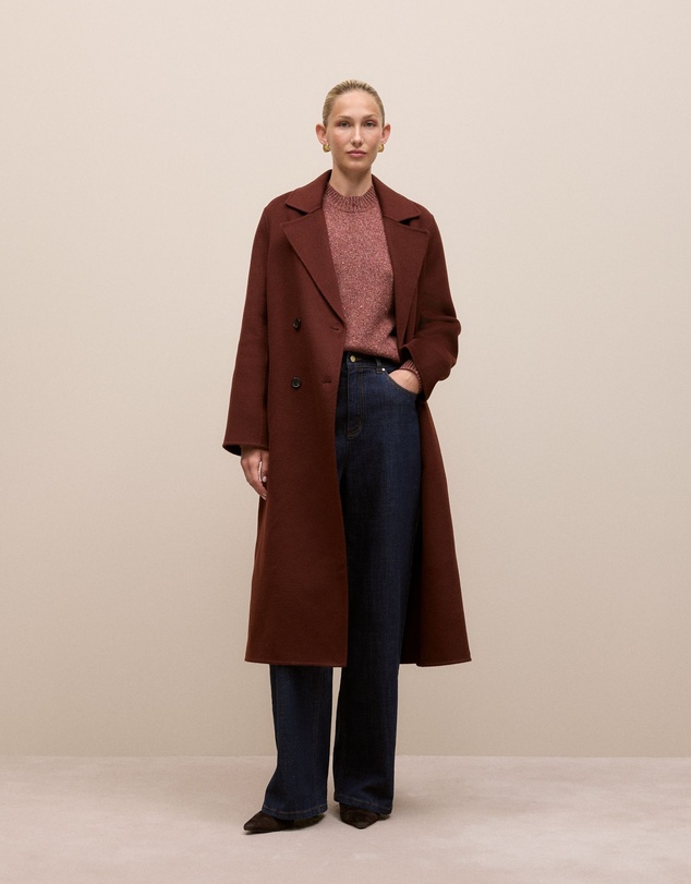 Trenery - Wool Cashmere Sparkle Crew in Red Mahogany