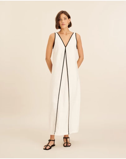 AERE - Zena Linen Contrast Midi Dress