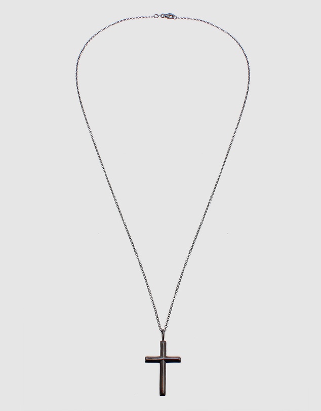 Kuzzoi - ICONIC EXCLUSIVE - Long Necklace with Cross Pendant in Oxidised 925 Sterling Silver
