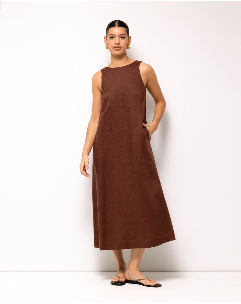 Maya Linen Relaxed Midi Dress by AERE Online | THE ICONIC | Australia