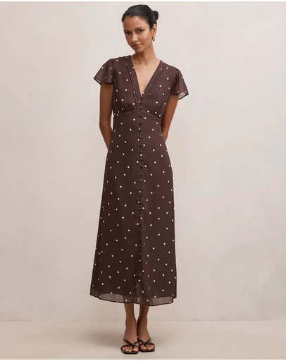 Forever New Petite - Ardelia Petite Flutter Sleeves Midi Dress