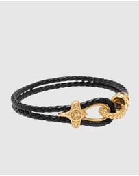 Nialaya Jewellery - Black Leather Bracelet with Gold Rope Clasp
