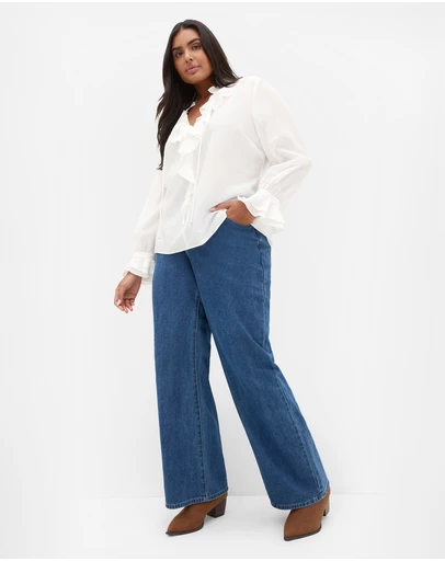 City Chic - Plus size Dakota Frill Top - ivory