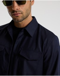 Calibre - Slim Wool Flannel Shirt Navy