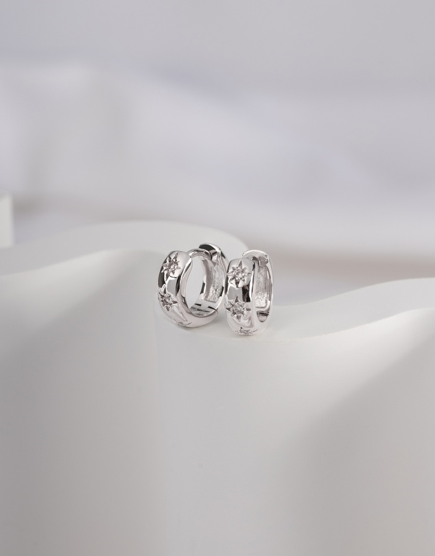 Wanderlust + Co - Constellation Silver 7mm Baby Huggie Earrings