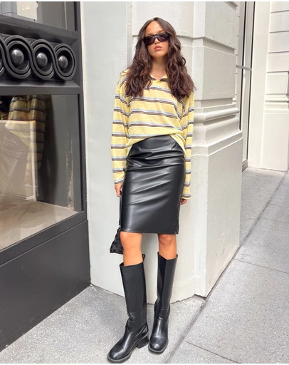 Beginning Boutique - Joanie Black PU Midi Skirt