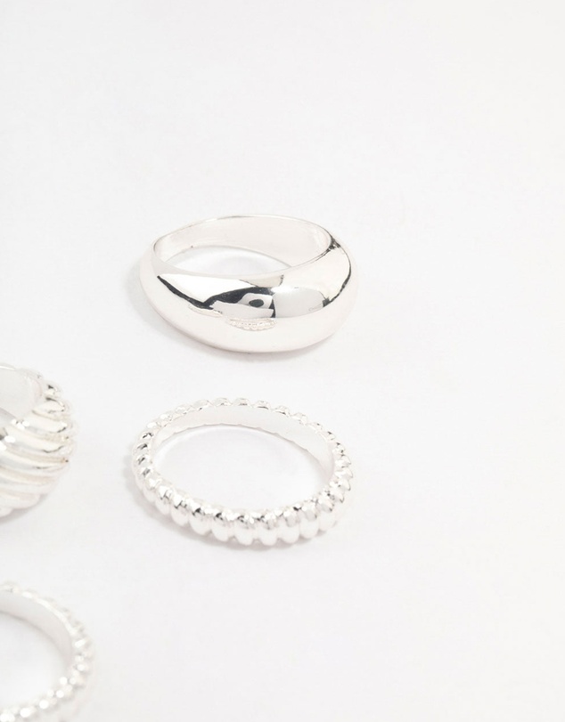 Lovisa - Silver Plated Twisted & Plain Rings 4-Pack