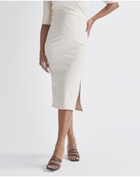 Angel Maternity - Athena Maternity Pencil Midi Skirt In Oat Milk Cream