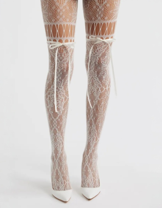 High Heel Jungle - Chevonne Lace And Satin Fishnet Tights