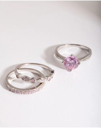Lovisa - Pink Cubic Zirconia 3 Ring Stack Pack