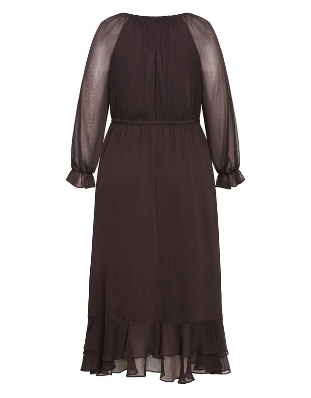 City Chic - Plus size Glam Frill Maxi Dress - espresso