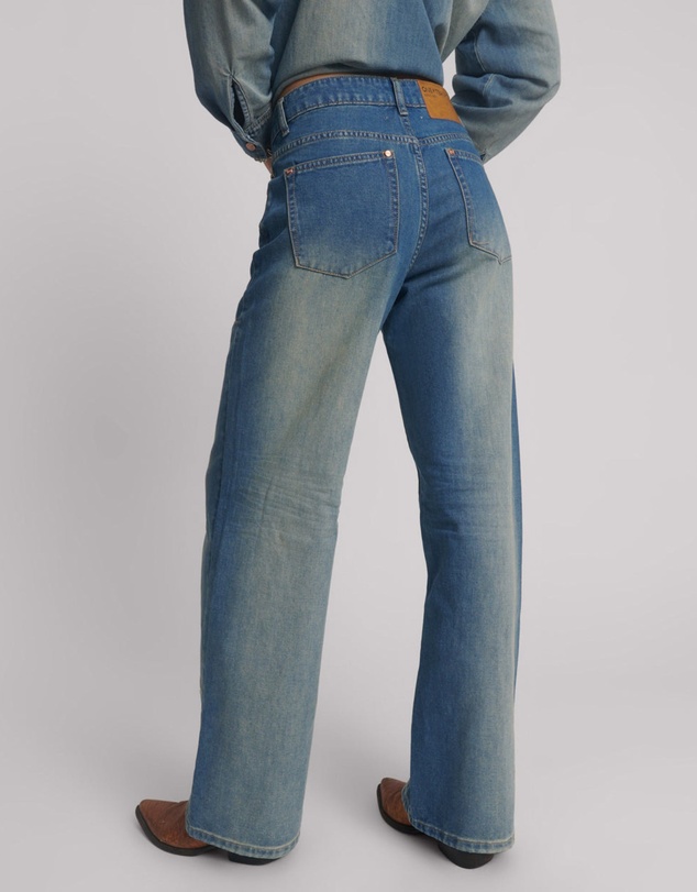 ONE TEASPOON - Jackson Mid Waist Wide Leg Denim Jeans - Blue Ranch