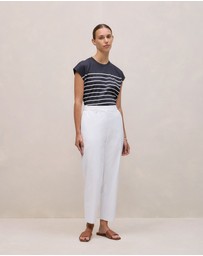 Trenery - Cotton Blend Straight Leg Pant in White