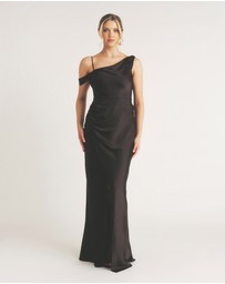 Six Stories - Asymmetrical Bardot Strap Satin Bridesmaid Dress