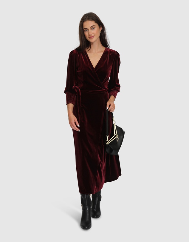 Belle & Bloom - Current Mood Velvet Wrap Dress - Burgundy