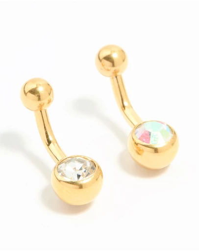 Lovisa - Gold Plated Titanium Cubic Zirconia Simple Belly Bars 2-Pack