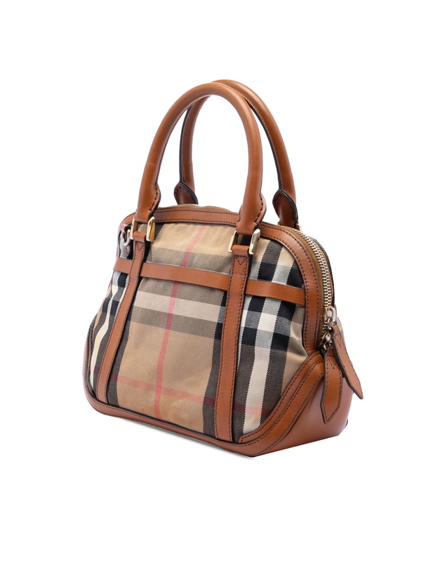 Pre-Loved by Azura Reborn - Pre-Loved Small Leather Trimmed House Check Canvas Bridle Orchard Satchel