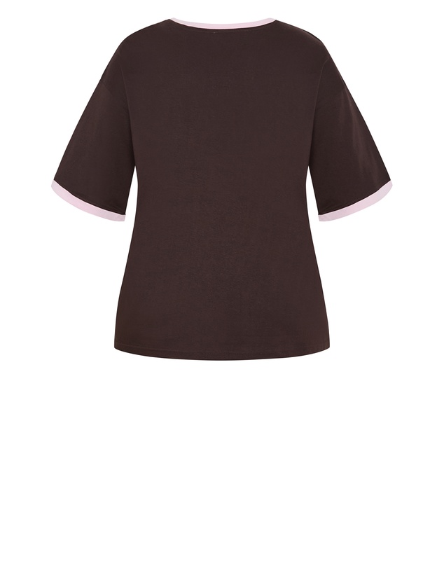 City Chic - Plus size Oversized LA Print Tee - chocolate
