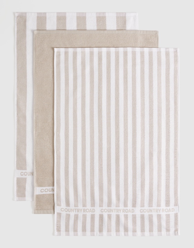 Country Road - Cr Stripe Australian Cotton Tea Towel Pack Of 3